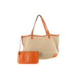 Gucci Orange Craft Tote, diamond pattern canvas body with orange leather trim and handles, 47cm