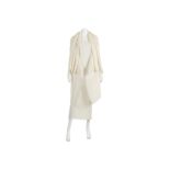 Issey Miyake White Pleated Ensemble, comprising a long sleeved jacket with exaggerated collar,