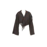 Hermes Cashmere Jacket/Shawl, 1990s, dark blue and brown check pattern with fringed edging and