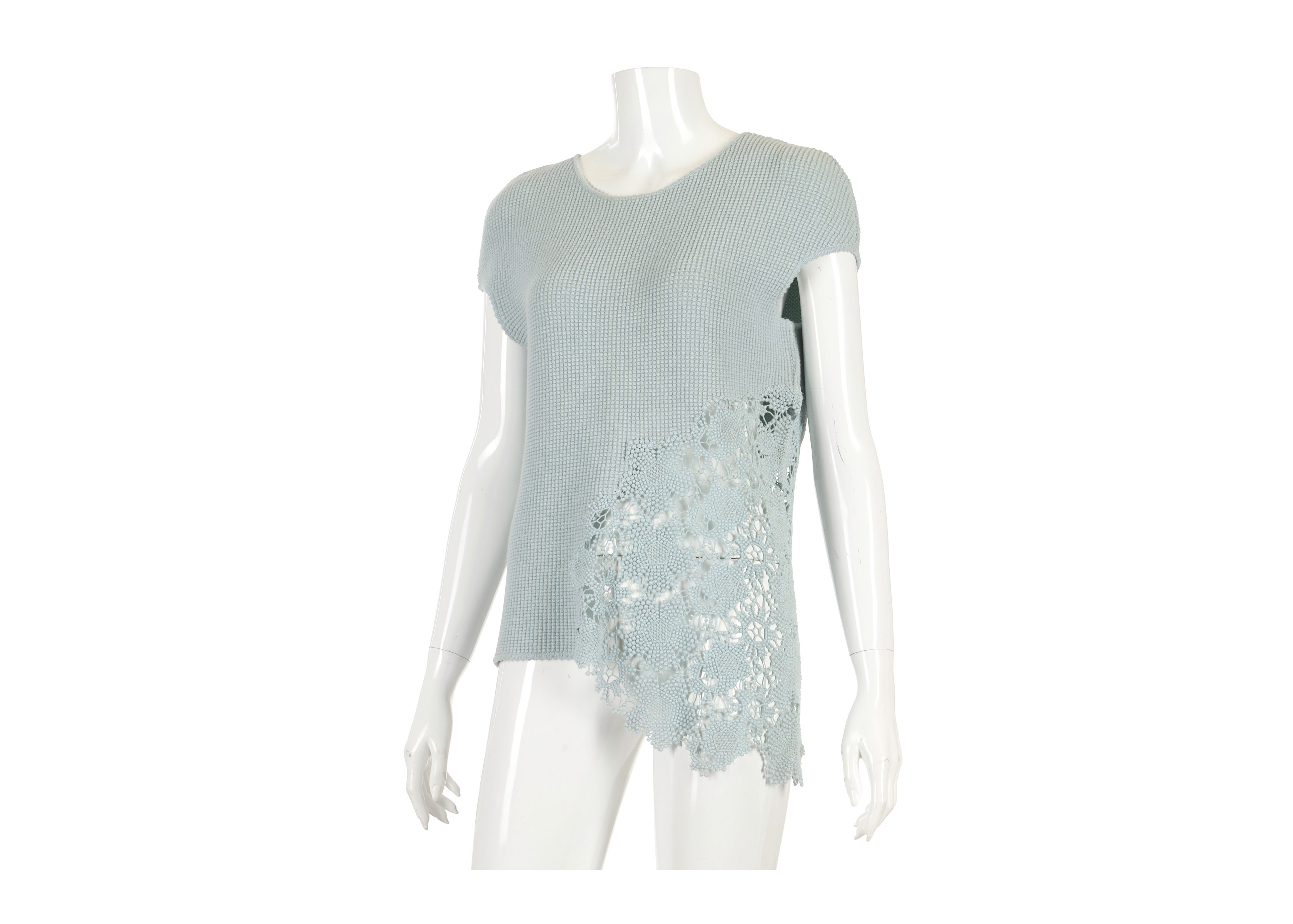 Chanel Baby Blue Crochet Top, 2010s, cotton body with crochet neckline and asymmetrical hem, - Image 2 of 6