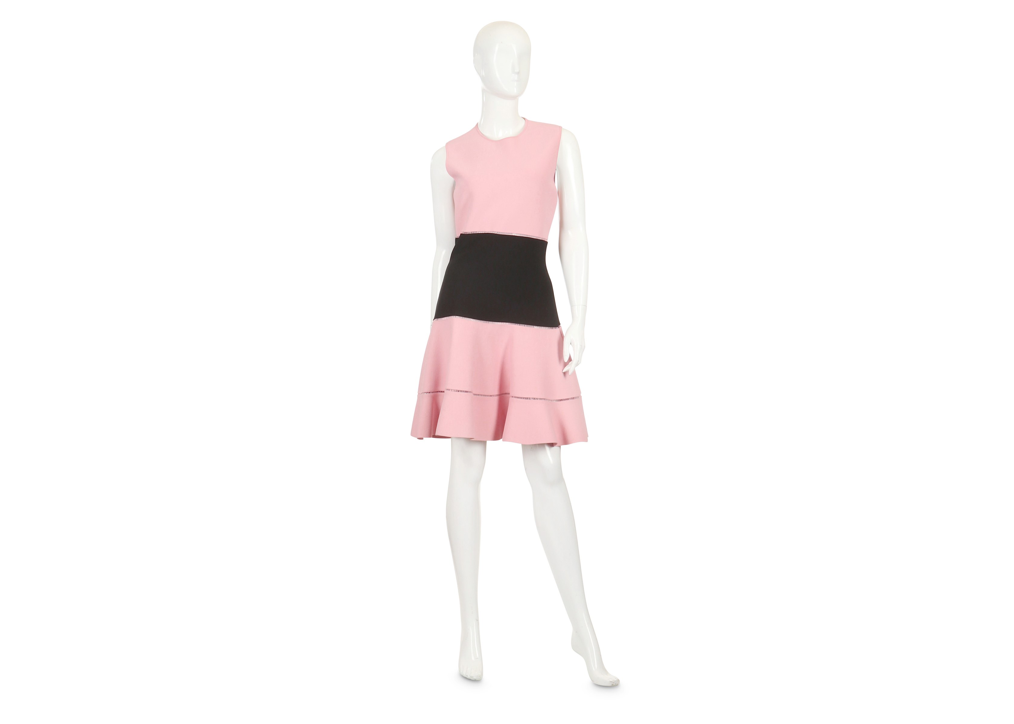 Alexander McQueen Pink and Black Dress, sleeveless with flaring skirt, labelled size XL, 17"/43cm