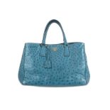 Prada Sky Blue Ostrich Galleria Tote, gilt hardware with nude leather lining, 37cm wide, 26cm