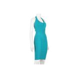 Herve Leger Turquoise Halterneck Bandage Dress, labelled size XL, 13"/34cm chest, 94cm long