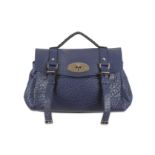 Mulberry Blue Alexa Satchel Bag, shrunken calf leather with silver tone hardware, 32cm wide, 23cm