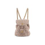 Chanel Lilac Tweed Mini Backpack, drawstring closure with gold tone hardware and double chain