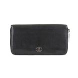 Chanel Black Caviar Zip Wallet, c. 2009-10, silver tone CC detail and hardware with designated