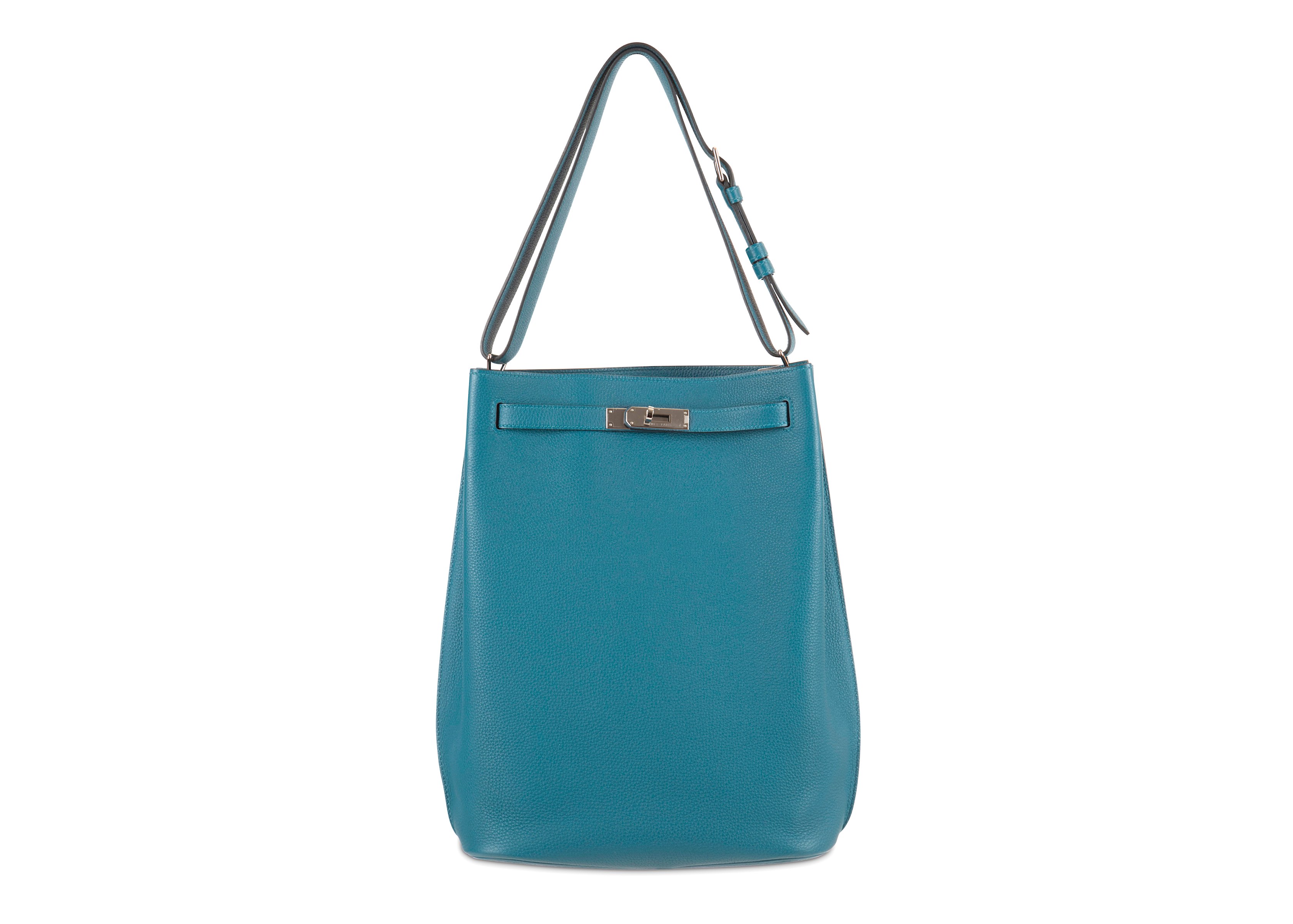 Hermes Blu Saphir So Kelly 26, c. 2015, Togo leather with Palladium plated hardware and adjustable