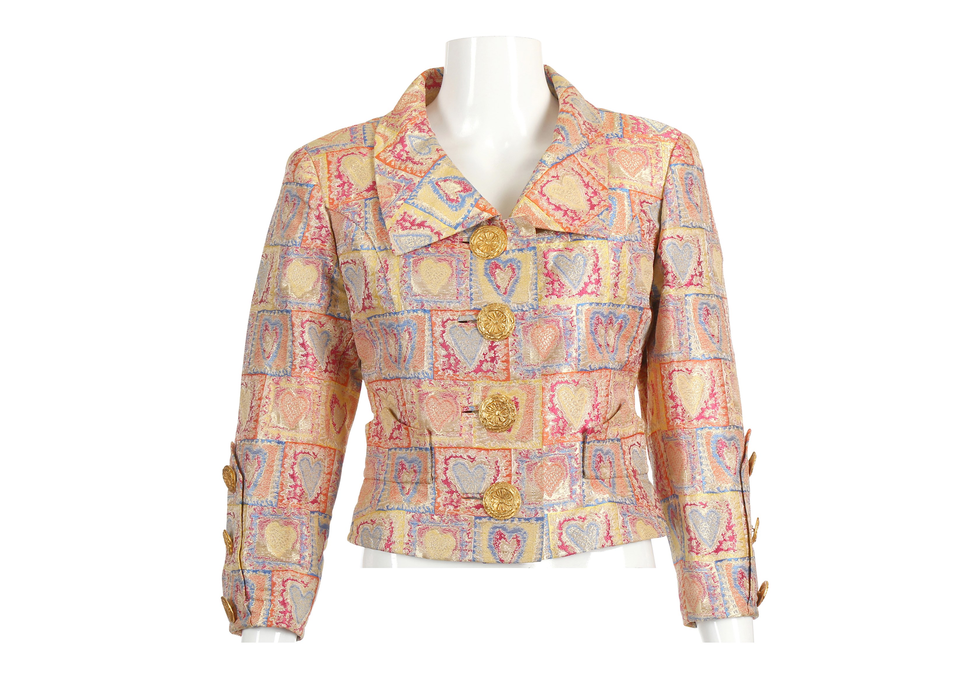 Christian Lacroix Heart Jacket, 2000s, in metallic shades of yellow, pink and blue with large