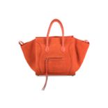 Celine Orange Suede Phantom Luggage, calf leather lining and handles with zip detail to front,