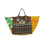 Christian Louboutin Africaba Tote, c. 2016, colourful patterned contrasting fabric with beaded CL