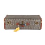 Goyard Goyardine Suitcase 75, 1970s, hard sided covered in patterned fabric with brown leather