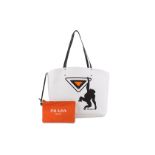 Prada Canapa Monkey Shopping Tote, c. 2018, white canvas with black and orange monkey design, orange