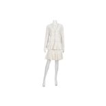 Alexander McQueen Cream and Pastel Ensemble, comprising a long sleeve peplum cardigan, labelled size