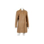 Miu Miu Brown Leather Coat, four gold tone turn lock clasps, labelled size 42, 21"/54cm, 95cm long