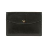 Hermes Black Box Calf Rio Clutch, c. 1994, wood and gilt metal H popper fastening, 24cm wide, 16cm