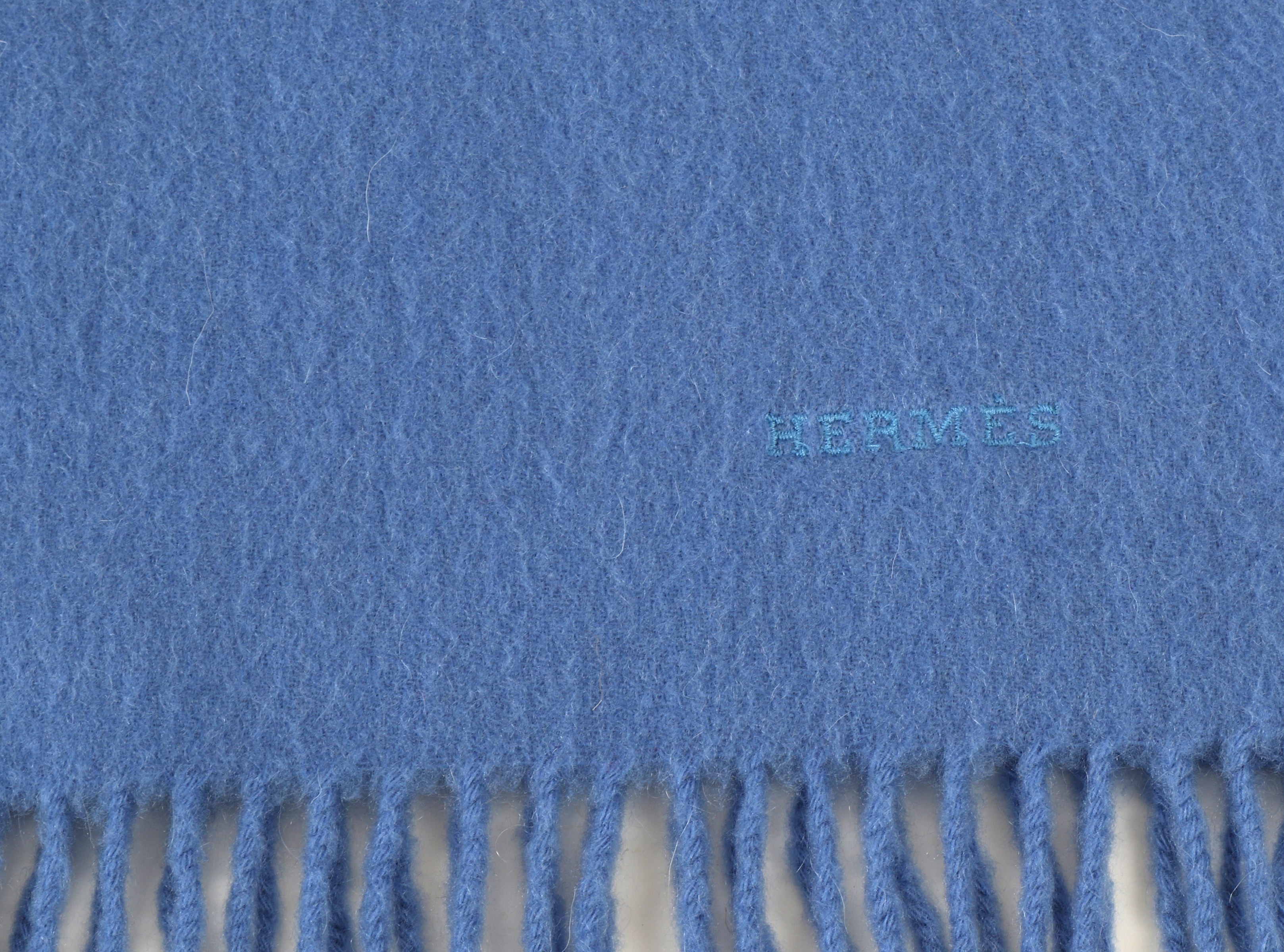 Hermes Powder Blue Cashmere Scarf, fringe detail, 38cm x 164cm Condition Grade B+ Please refer to - Image 2 of 4