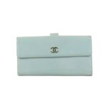 Chanel Pale Blue Caviar Wallet, c. 2010-11, silver tone CC logo, 19cm wide, 10cm high  Condition