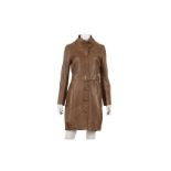 Celine Brown Leather Coat, belted style with buttons and pockets, labelled size 38, 17"/43cm