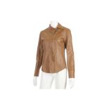 Tom Ford for Gucci Brown Leather Shirt, 2000s, fitted and button down, labelled size 40, 15"/38cm