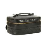 Chanel Black Leather Rectangular Cosmetic Case, c. 1994-96, smooth lambskin with quilted base and