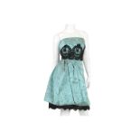 Christian Lacroix Pale Blue Dress, 2000s, black lace panel and stiff underskirt, labelled size 38,