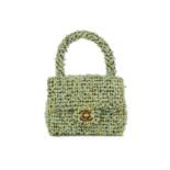 Chanel Green Micro Tweed Kelly Bag, c. 1991-94, top handle design with gold tone CC lock, 15cm wide,