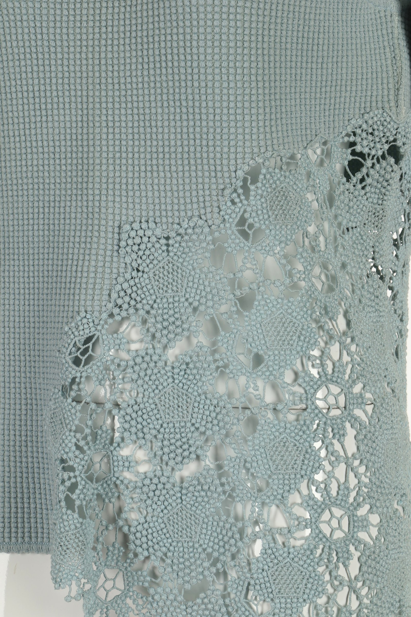 Chanel Baby Blue Crochet Top, 2010s, cotton body with crochet neckline and asymmetrical hem, - Image 3 of 6