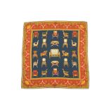 Gucci 'Baroque Chairs' Silk Scarf, ornate chair motif on navy ground with red border, 87cm x 87cm