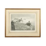 Thorburn (Archibald) Grouse Flying into a Fence – “Protest”, black & white lithograph, signed in