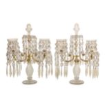 A pair of twin branch crystal table candelabrum,