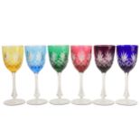 A set of six Faberge coloured glass hock glasses i