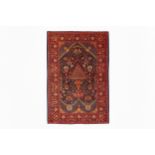 A FINE SIGNED KASHAN DABIR PRAYER RUG, CENTRAL PERSIA approx: 6ft.10in.x 4ft.7in.(208cm. x 140cm.)