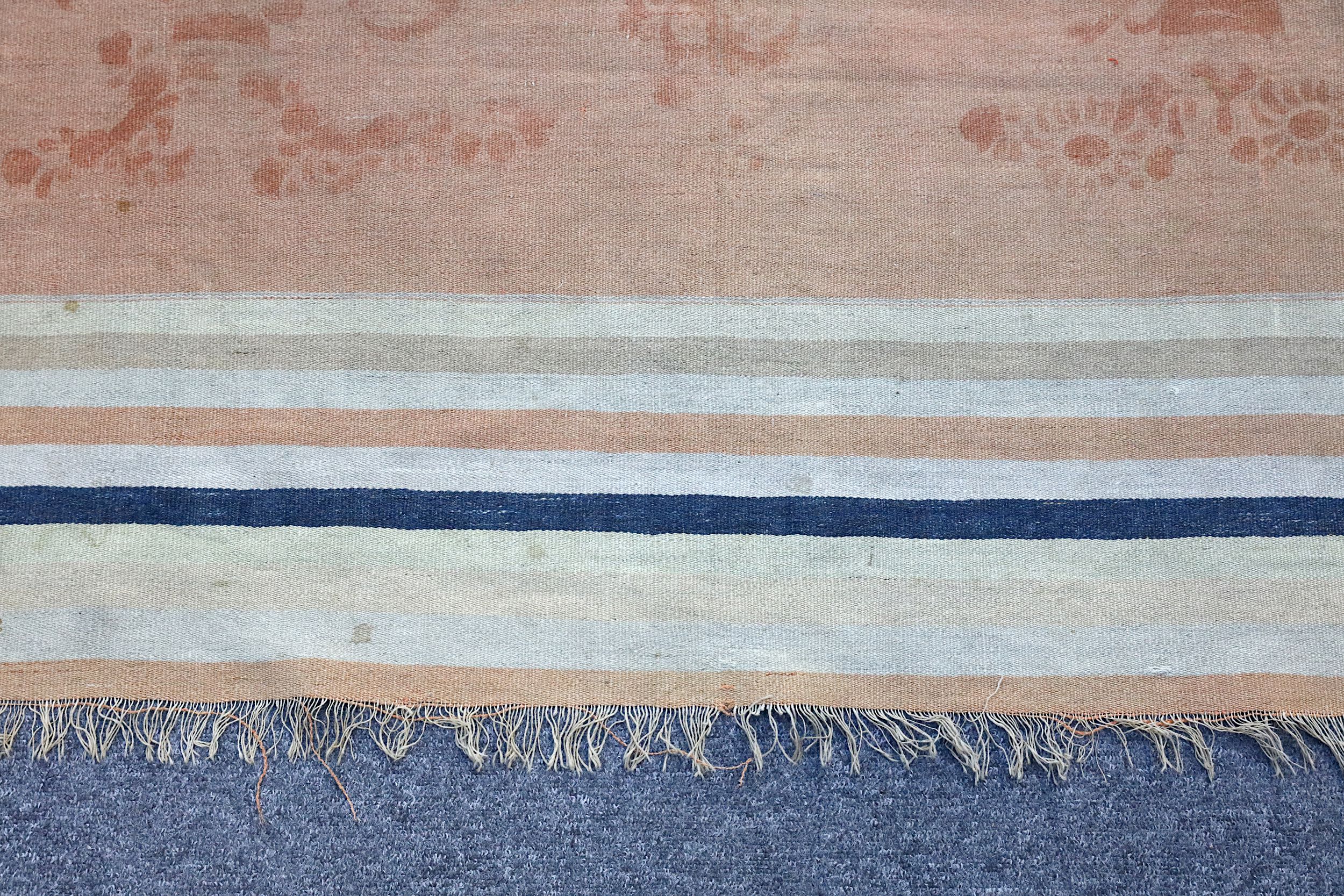 AN UNUSUAL ANTIQUE MONGOLIAN KILIM approx: 11ft.2in. x 4ft.(339cm. x 122cm.) The field depicting - Image 4 of 5