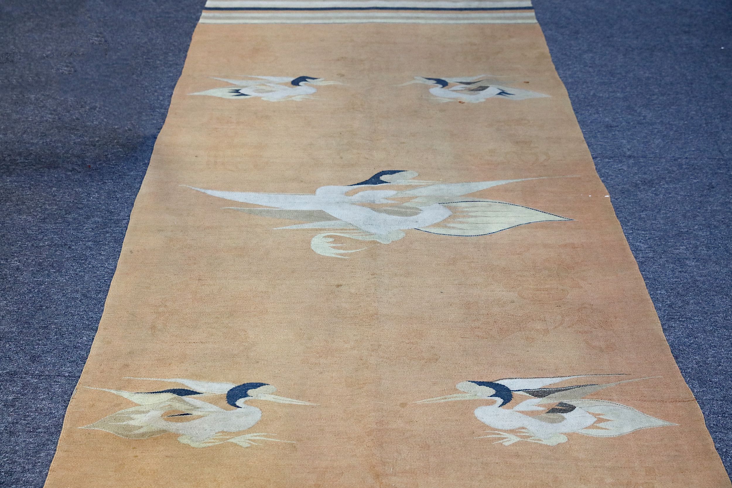 AN UNUSUAL ANTIQUE MONGOLIAN KILIM approx: 11ft.2in. x 4ft.1in.(339cm. x 124cm.) The field depicting - Image 2 of 6