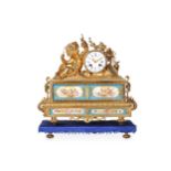 A 19TH CENTURY FRENCH ORMOLU AND PORCELAIN MOUNTED FIGURAL MANTEL CLOCK SIGNED 'HENRY MARC, PAR