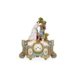 A LATE 19TH CENTURY CHANTILLY STYLE PORCELAIN FIGURAL CLOCK, POSSIBLY SAMSON