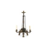 AN EARLY 20TH CENTURY REGENCY STYLE GILT AND PATINATED BRONZE CHANDELIER