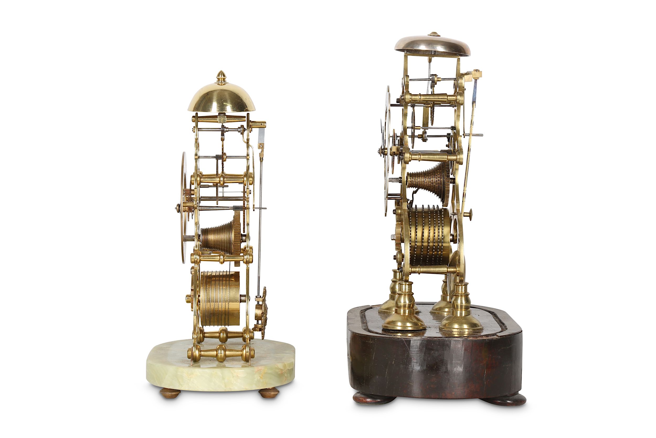 A 19TH CENTURY BRASS SKELETON CLOCK TOGETHER WITH ANOTHER - Image 4 of 9