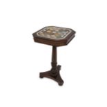 A WILLIAM IV ROSEWOOD OCCASIONAL TABLE WITH SPECIMEN MARBLE TOP