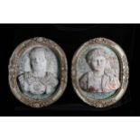 A LARGE PAIR OF NEO-CLASSICAL STYLE CARVED, PAINTED AND GILDED WOOD PANELS DEPICTING ROMAN EMPERORS