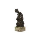 ALFRED DRURY A.R.A. R.I. (BRITISH, 1856-1944): A BRONZE FIGURE OF A SEATED BOY, DATED 1919