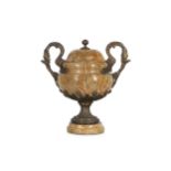 A LOUIS XV STYLE MARBLE AND BRONZE URN AND COVER