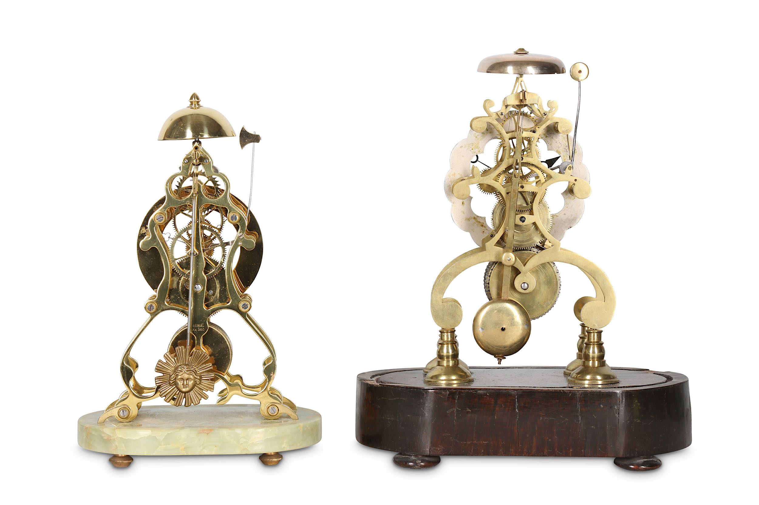 A 19TH CENTURY BRASS SKELETON CLOCK TOGETHER WITH ANOTHER - Image 5 of 9