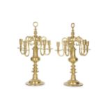 A PAIR OF 17TH CENTURY STYLE BRASS FIVE LIGHT CANDELABRA BY L. LEGRAND, PARIS