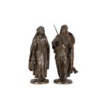 JEAN JULES SALMSON (FRENCH, 1823-1902): A PAIR OF BRONZE FIGURES OF 'LA PORTEUSE' AND 'LE GUERRIER A