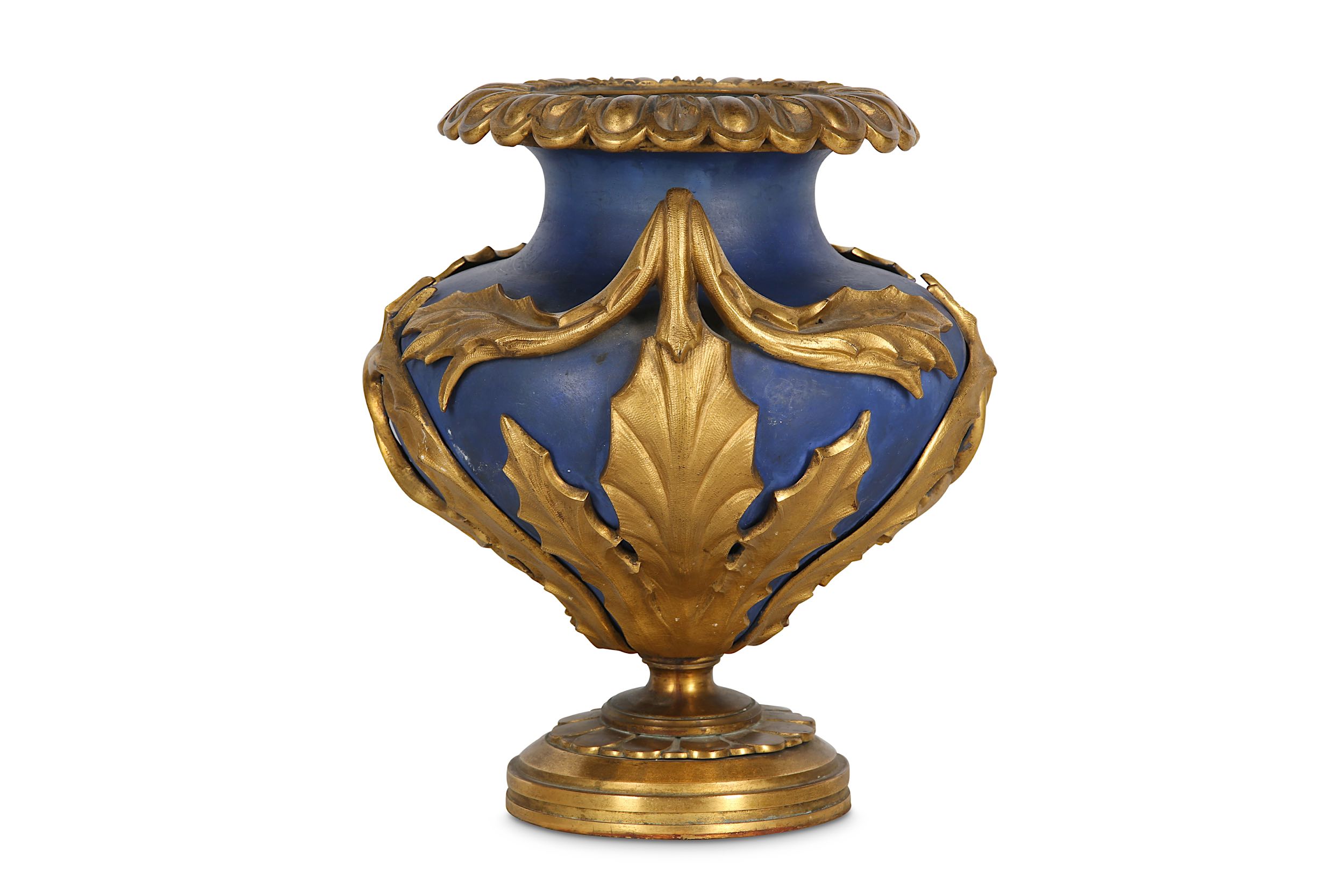 A LOUIS XVI STYLE BLUE PORCELAIN AND GILT BRONZE MOUNTED URN - Image 2 of 4