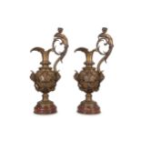 A LARGE PAIR OF NAPOLEON III PERIOD BRONZE EWERS BY VICTOR PAILLARD (FRENCH, 1805-1886)