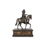 A MAGNIFICENT 19TH CENTURY FRENCH BRONZE EQUESTRIAN STATUE OF LOUIS XIV AFTER THE MONUMENT BY LOUIS