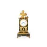 A FINE EMPIRE PERIOD FRENCH GILT BRONZE AND VERDE ANTICO MANTEL CLOCK SIGNED 'DENIERE & MATELIN, PAR