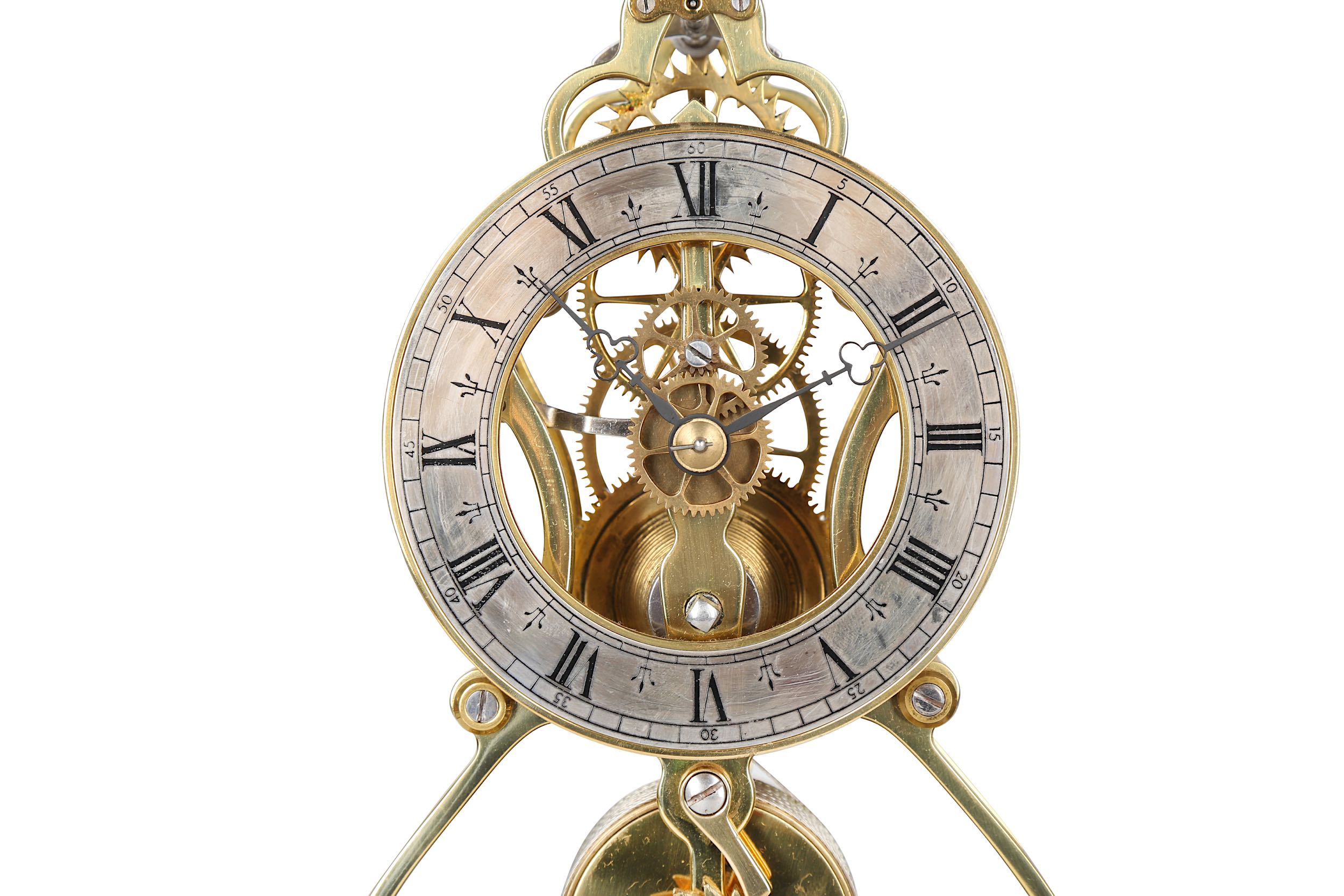 A 19TH CENTURY BRASS SKELETON CLOCK TOGETHER WITH ANOTHER - Image 2 of 9